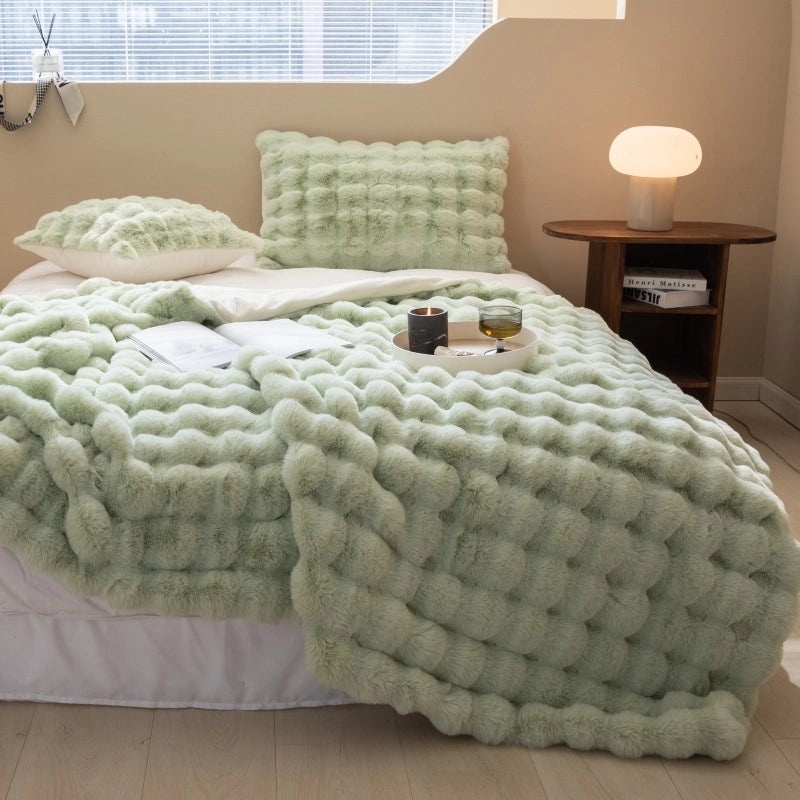 Cozy Solid Color Faux Rabbit Fur Throw Pillow and Blanket Set | Home Decor & Living Room Accessories