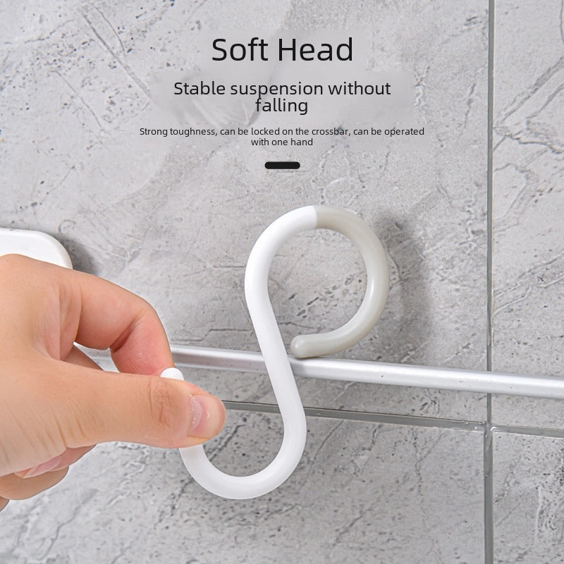 Japanese S-shaped Soft Head Hook for Kitchen Bathroom Wardrobe Door Hanging Anti-drop Crossbar Key Holder|Home Storage & Organization