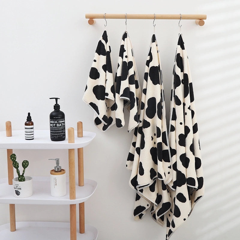 Soft Coral Fleece Bath Towel Set for Couples High Density Cow Pattern Household Essentials|Home & Living Towels