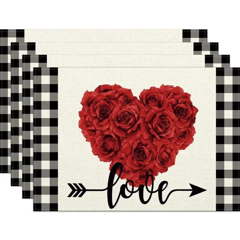 Romantic Heart-Shaped Rose Linen Cotton Blend Pillow Cover|Home Decor Accessories