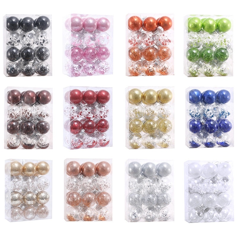 Set of 24 Transparent Plastic Christmas Balls 6cm & 8cm | Christmas Tree Decorations | Holiday Ornaments | Xmas Pendants | Festive Decor | Christ