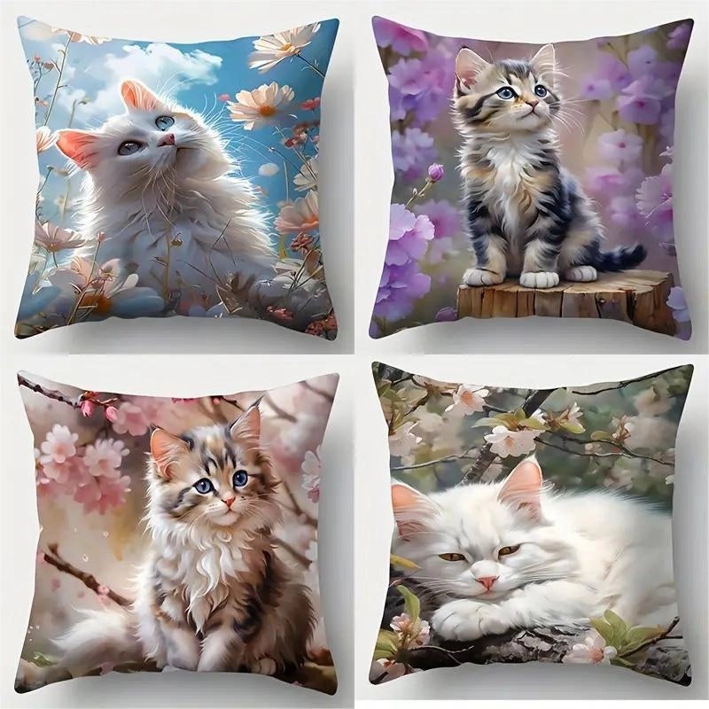 Adorable Cat Print Polyester Pillow Covers for Couch and Sofa Decor|Home Decor & Accessories