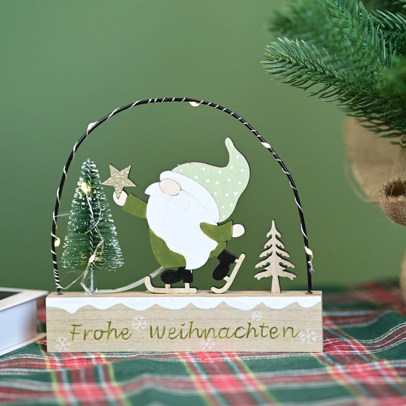 Christmas Classic Wooden Santa Claus Christmas Tree Ornament Holiday Home Decor with Lights|Holiday Decorations