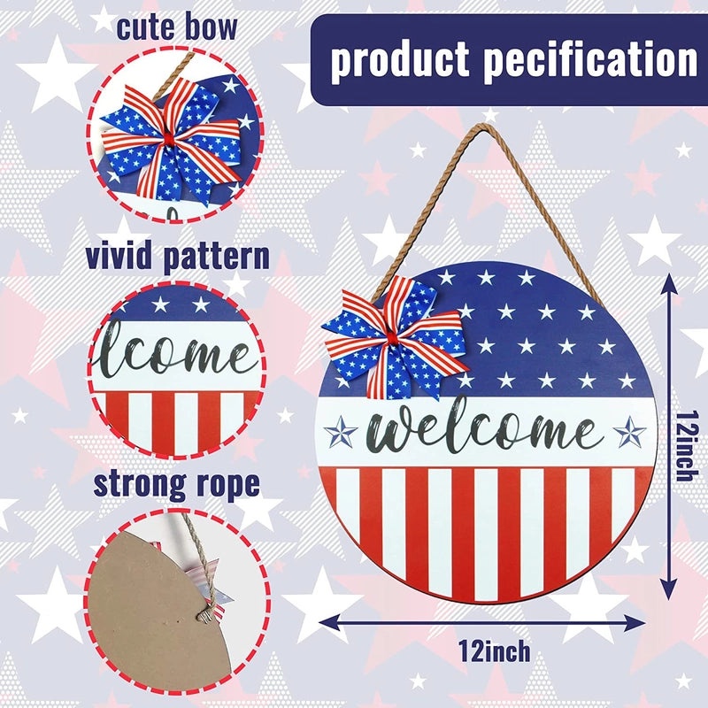 Patriotic July 4th Door Garland 12 Inch Independence Day Welcome Outdoor Wall Decoration|Home & Garden Decorations