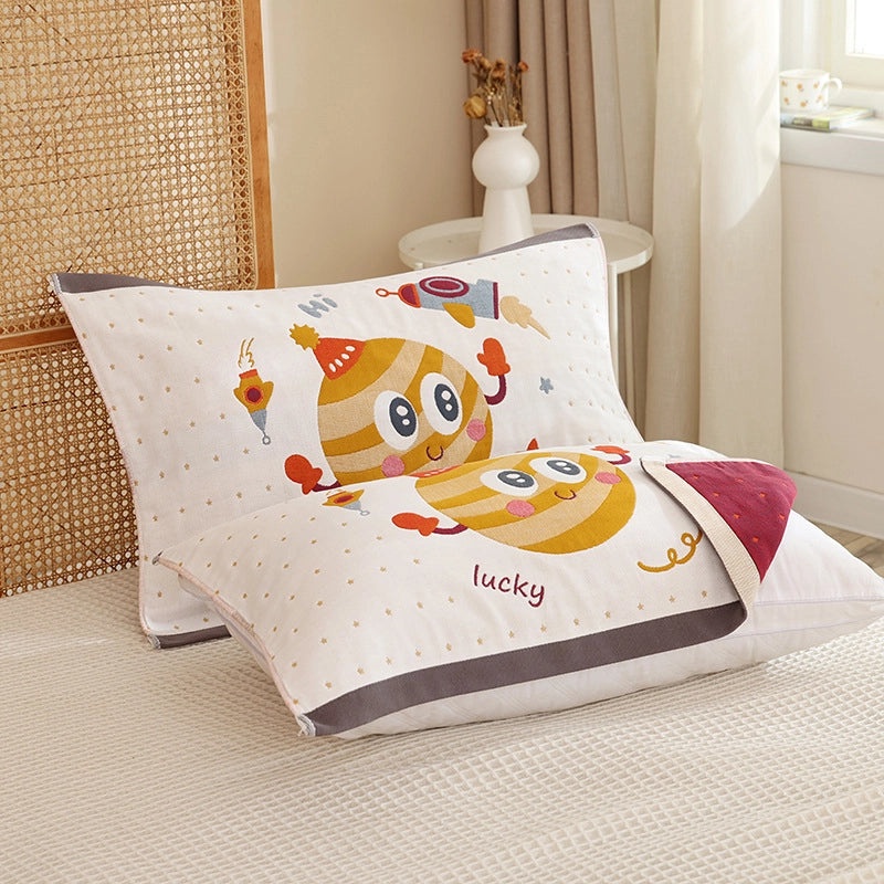 Eight-layer Gauze Soft Pillow Towel Cartoon Couple Design Breathable Household Pillow Cover|Home Textiles