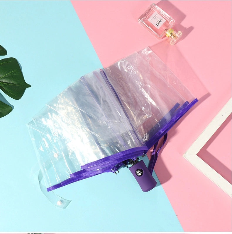 Small Daisy Automatic Folding Umbrella White Transparent Japanese Student Rain Sun Umbrella | Umbrellas & Rain Gear
