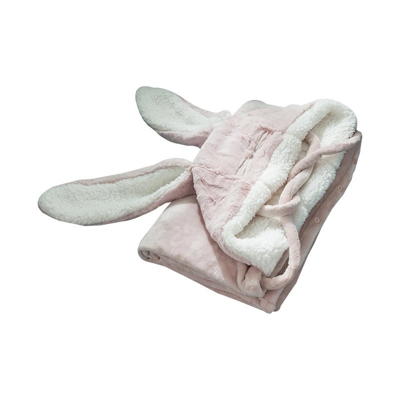 Korean Style Rabbit Ear Hooded Blanket Shawl Soft Cozy Air-conditioning Nap Sofa Wrap for Home|Home Textiles & Blankets