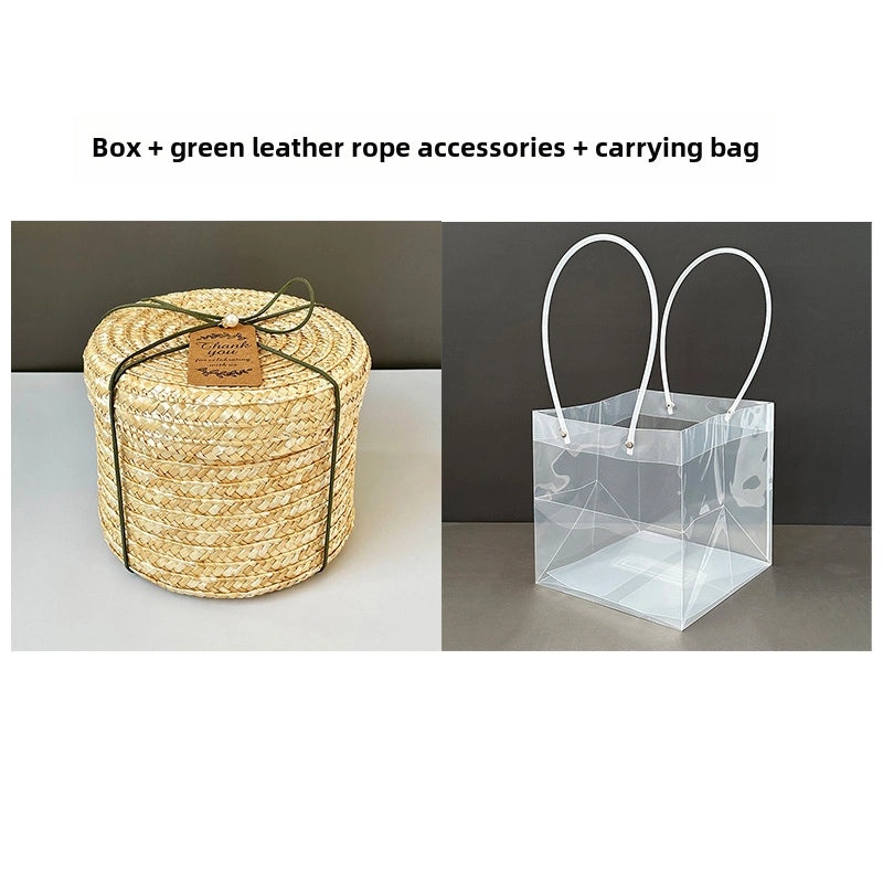 Handmade Round Straw Box with Lid | Rattan Gift Box for Wedding, Storage, Baking | Woven Hug Bucket | Home Decor Accessories|Storage Containers