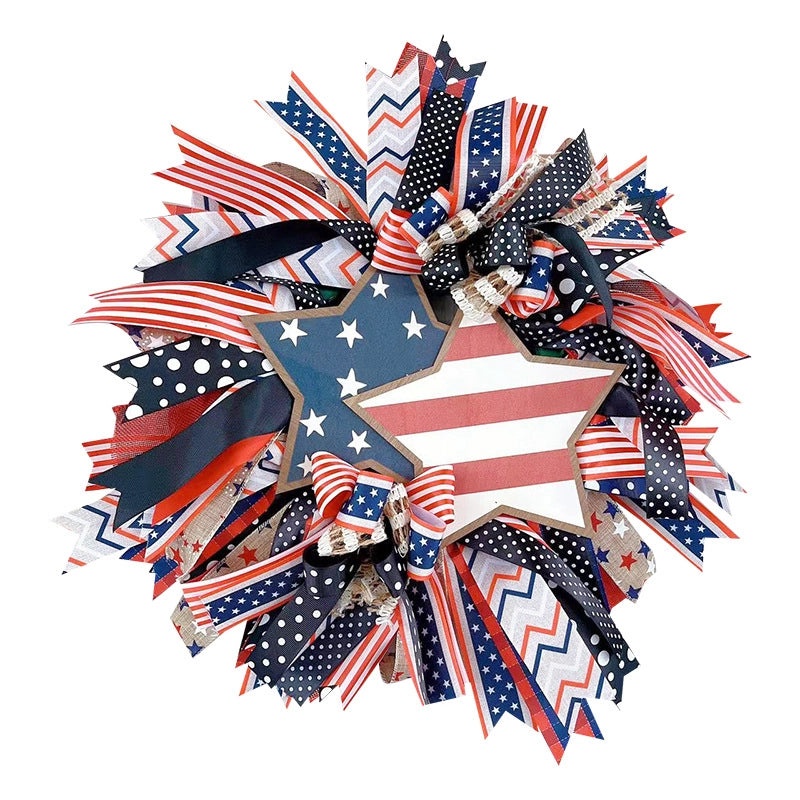 Patriotic Flower and Grass Garland with Stars and Flags | Home Decor & Festive Decorations