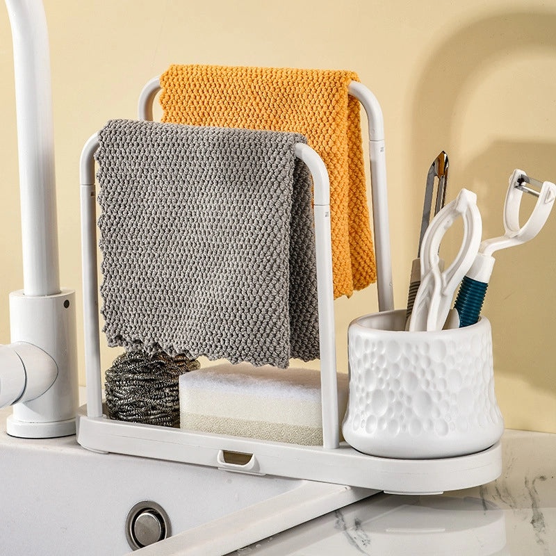 Punch-Free Sink Draining Rack with Steel Ball Sponge Holder for Kitchen Cleaning Supplies | Kitchen Storage