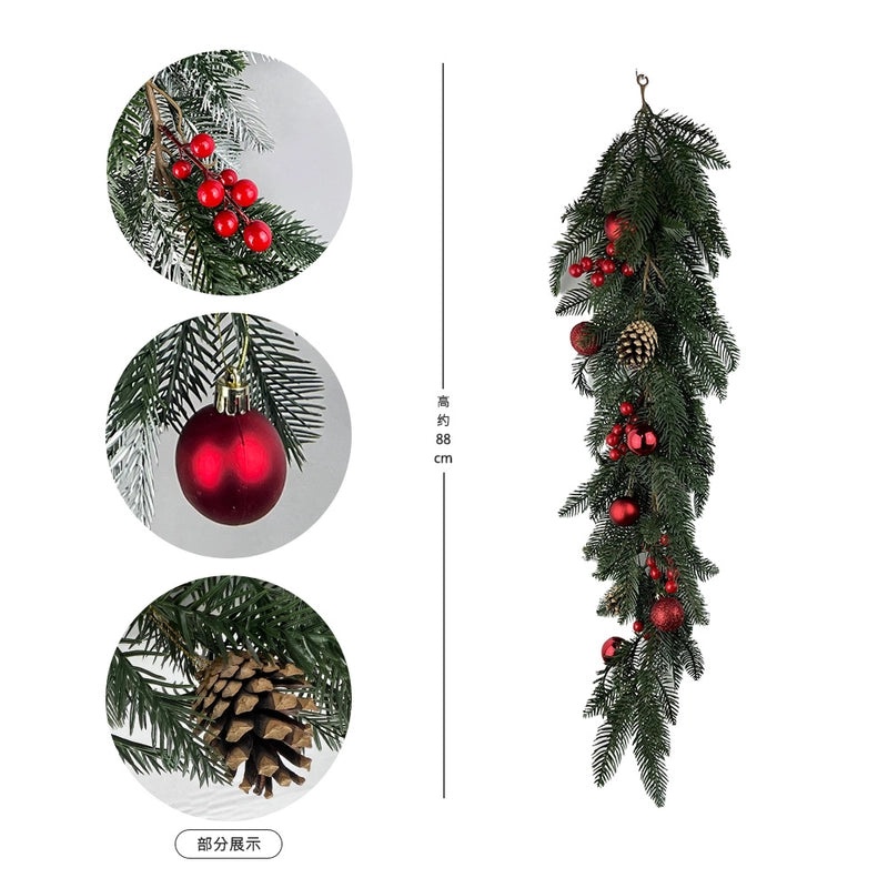 Christmas Snowflake Pine Cone Rattan Garland Hanging Door and Wall Decoration | Christmas Home Decor