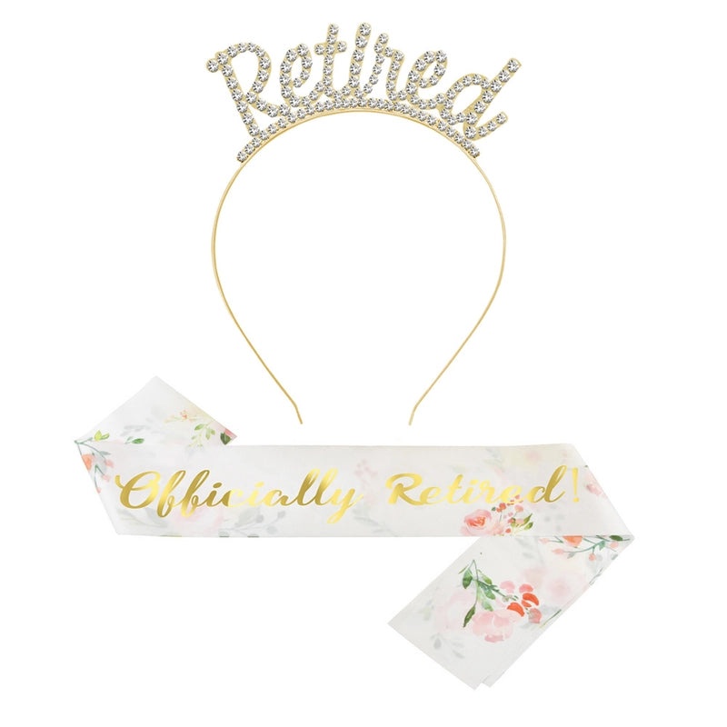 Retirement Party Hair Band and Shoulder Strap Set Pink I'm Retired Etiquette Belt with Retirement Crown|Party Accessories