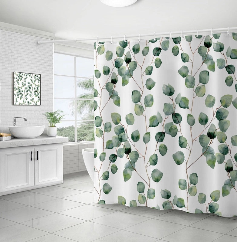 Waterproof Tropical Jungle Leaf Shower Curtain with Hooks 3D Printed Polyester for Bathroom|Shower Curtains & Accessories