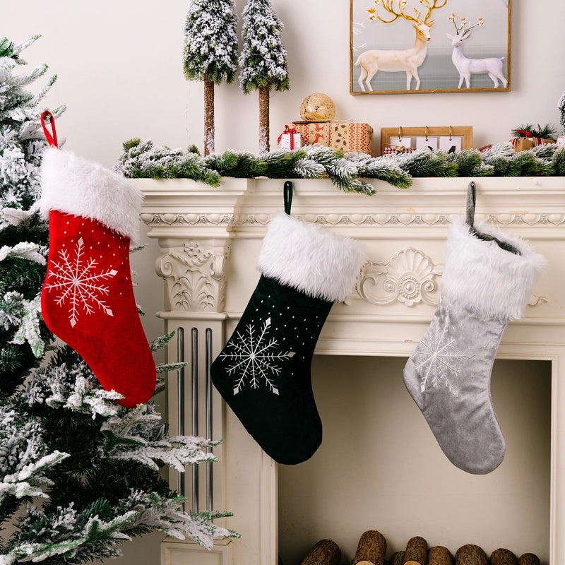 Christmas Electric Embroidery Snowflake Socks High-Grade Christmas Gift Bags Window Decorations|Christmas Decorations