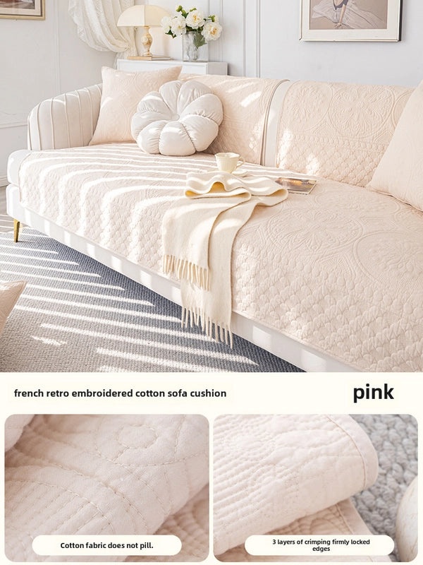 Japanese Korean Style Cream Cotton Sofa Cushion Four Seasons Non-Slip Universal Sofa Cover|Home Decor