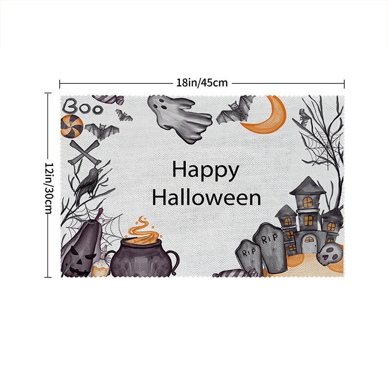 Halloween Pumpkin Skull Polyester Placemat Funny Decorative Dining Mat|Home Decor Tableware