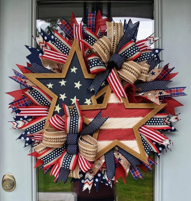 Independence Day Patriotic Star Wreath Wall Hanging Decorative Pendant|Home Decor