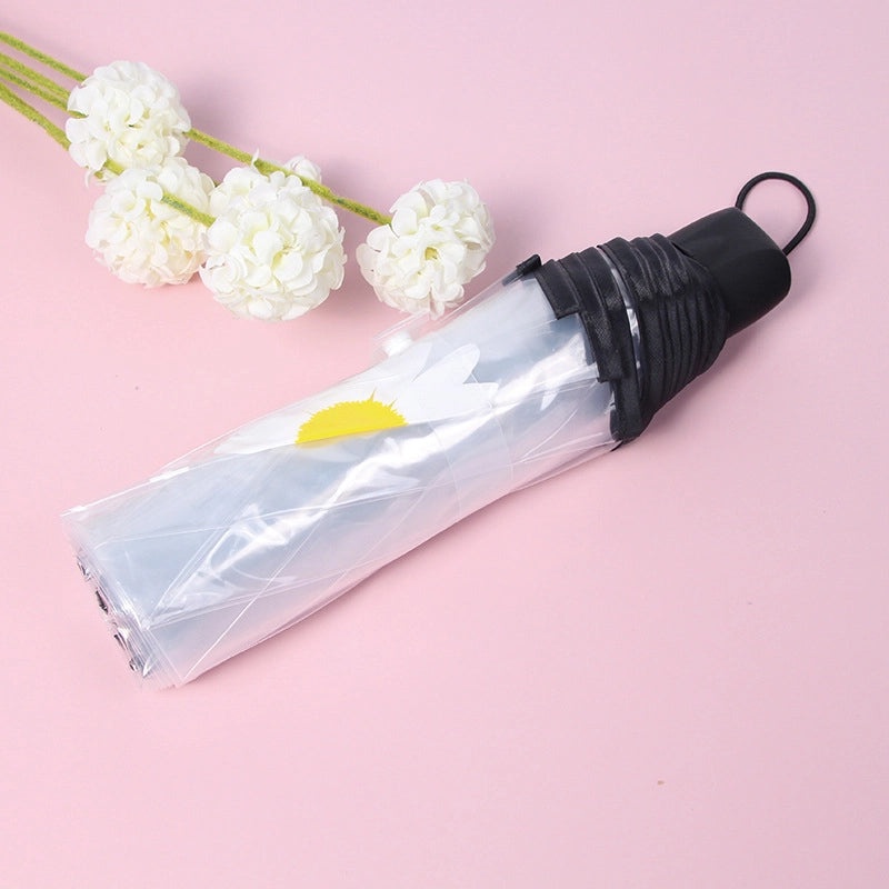 Small Daisy Automatic Folding Umbrella White Transparent Japanese Student Rain Sun Umbrella | Umbrellas & Rain Gear