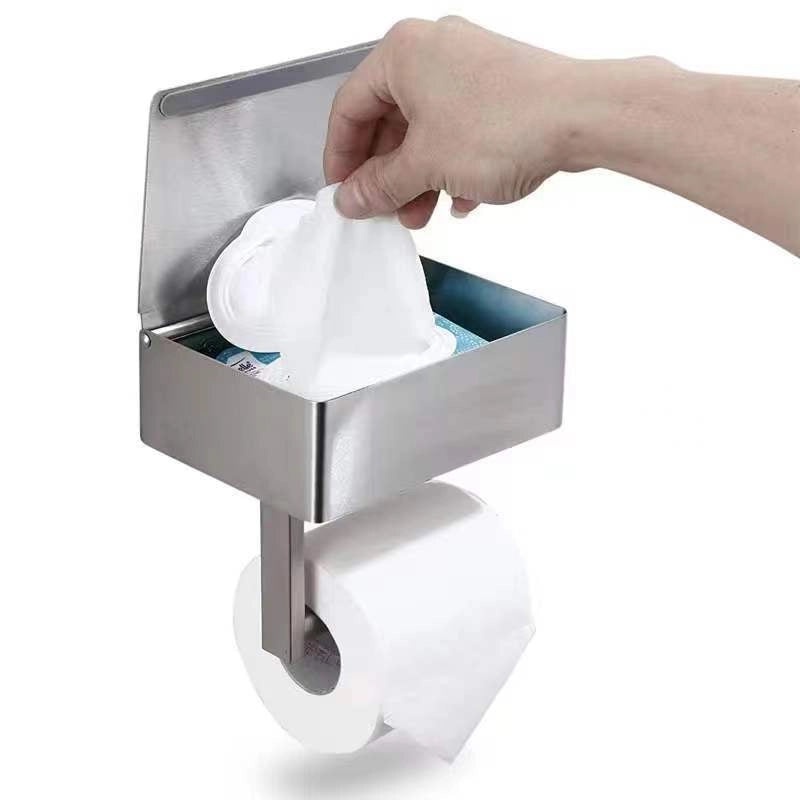 Multifunctional Black Stainless Steel Bathroom Tissue and Wipe Rack Punch-Free Installation|Bathroom Accessories