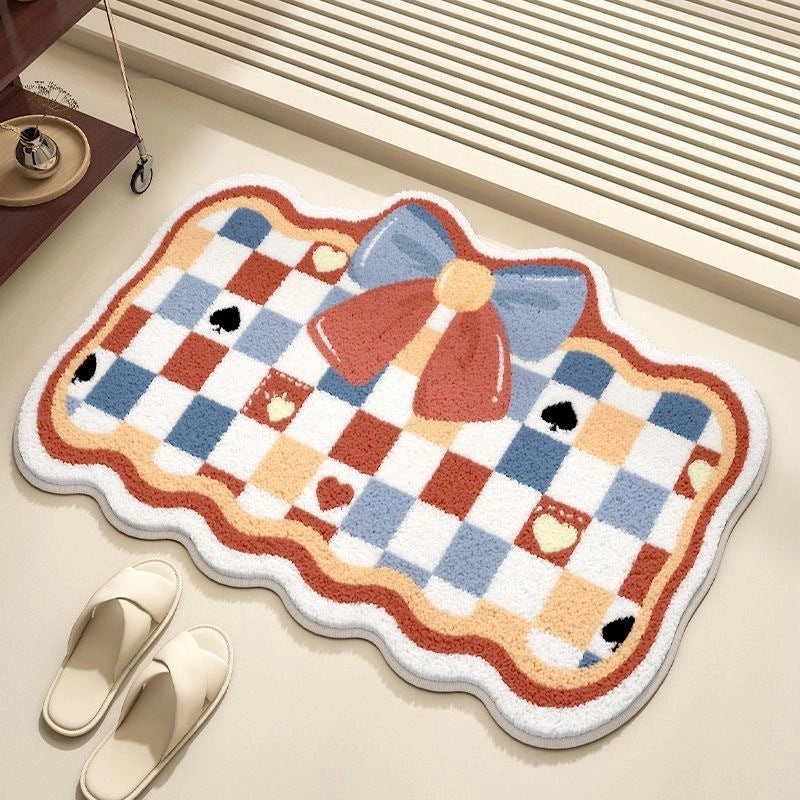 Cute Bow Knot Polyester Bath Mat Soft Absorbent Non-Slip Bathroom Rug|Home Decor & Bath Accessories