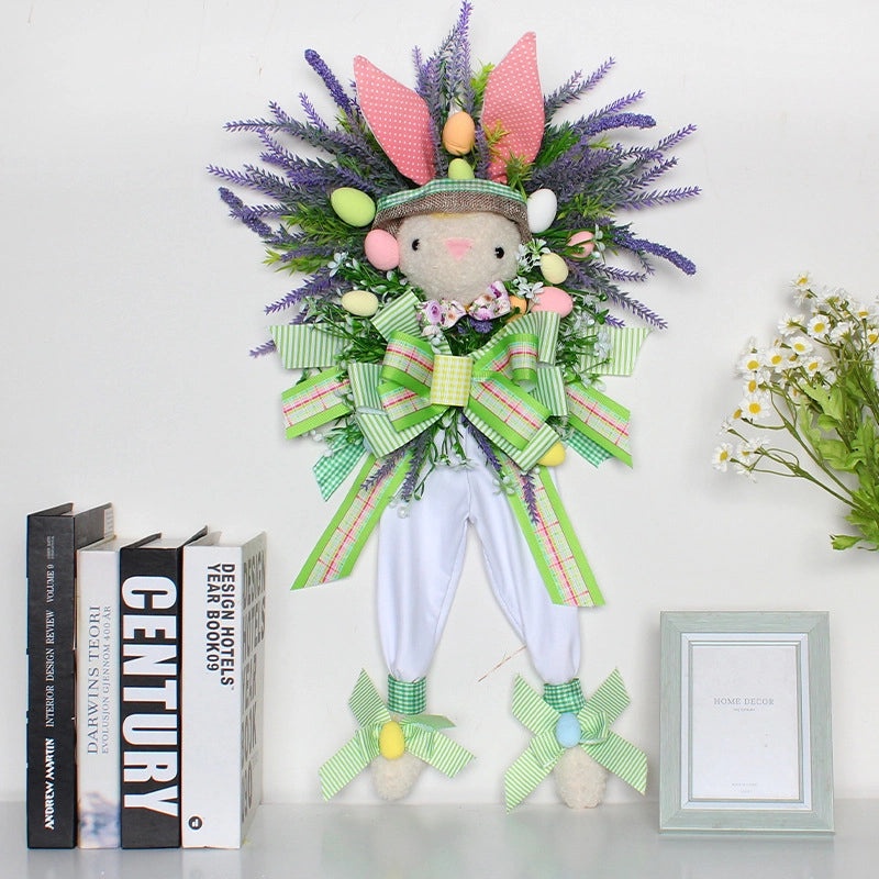 Cartoon Easter Bunny Decorative Wreath Hanging Ornament with Artificial Plants|Home Decor & Seasonal Decorations