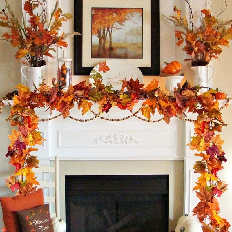 Autumn Maple Leaf Rattan Wreath Hanging Decor for Thanksgiving and Christmas | Home Decorations