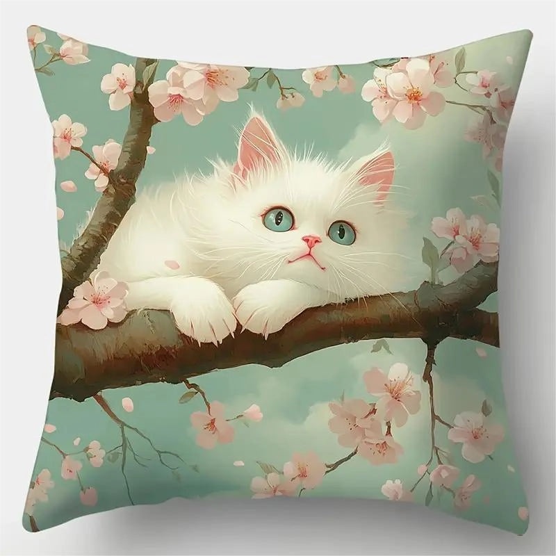 Adorable Cat Print Polyester Pillow Covers for Couch and Sofa Decor|Home Decor & Accessories