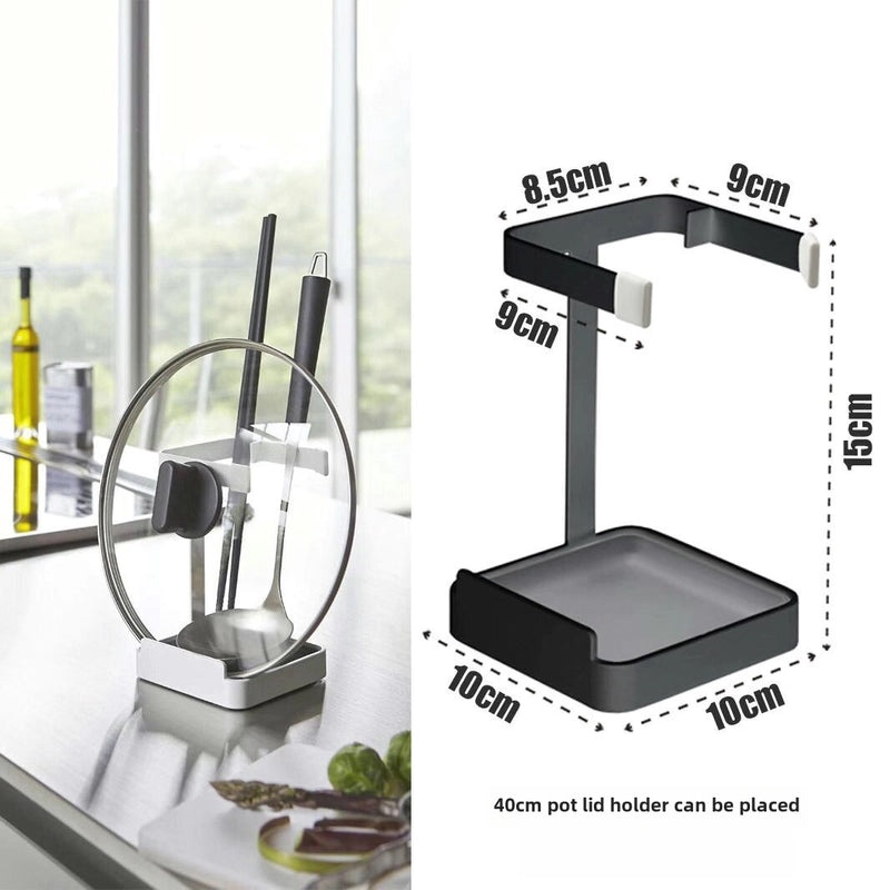 Compact Japanese Style Metal Pot Lid and Soup Spoon Rack with Drip Tray for Organized Kitchen Storage|Kitchen Storage & Organization