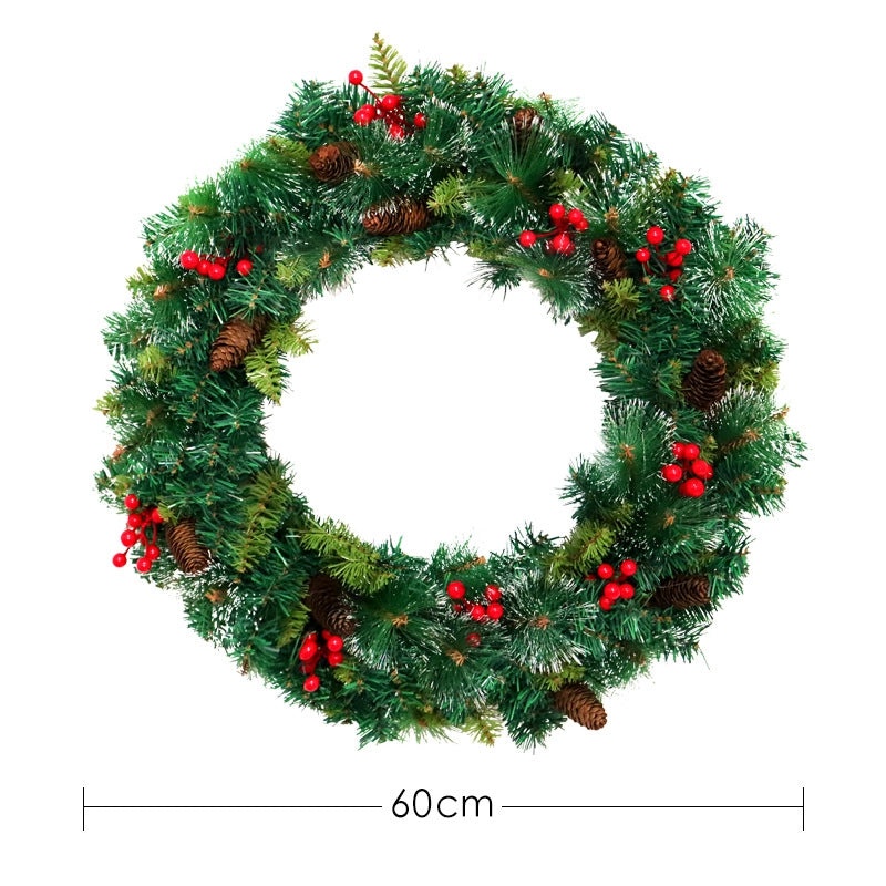 Festive Pine Needle Wreath with Red Berries and Green PVC Foliage | Christmas Decorations