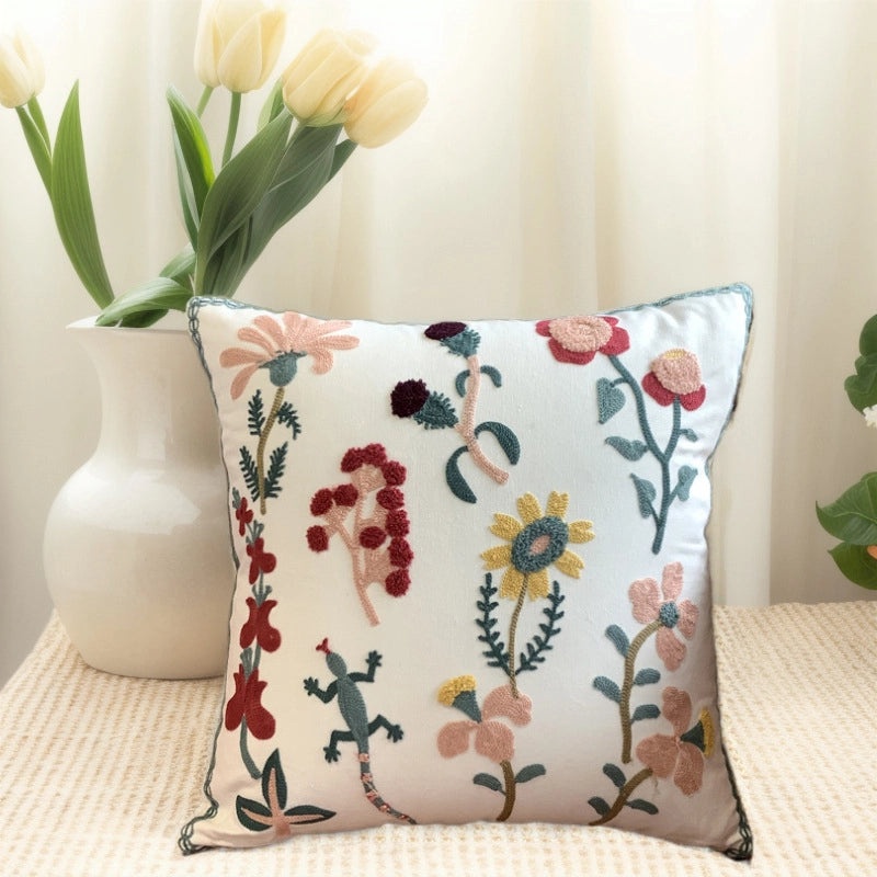 Embroidered Cotton Floral Cushion Cover Soft Decorative Pillow Case for Sofa Bedside Home Decor|Home Decor & Pillows