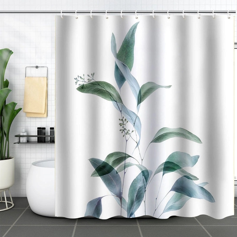 Waterproof Tropical Jungle Leaf Shower Curtain with Hooks 3D Printed Polyester for Bathroom|Shower Curtains & Accessories