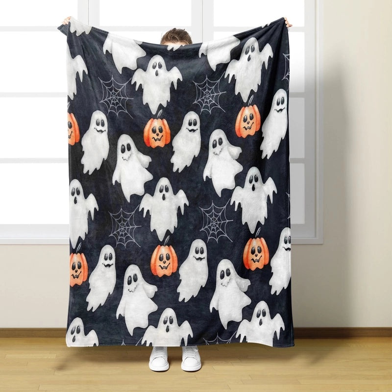 Halloween Cozy Pumpkin Cat Skull Polyester Throw Blanket | Home Decor & Throws