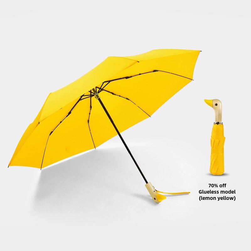 Creative Duck Head Umbrella with Wooden Handle, Cute Women's Black Sunscreen Umbrella, 30% Off|Fashion Accessories>Umbrellas & Rain Gear