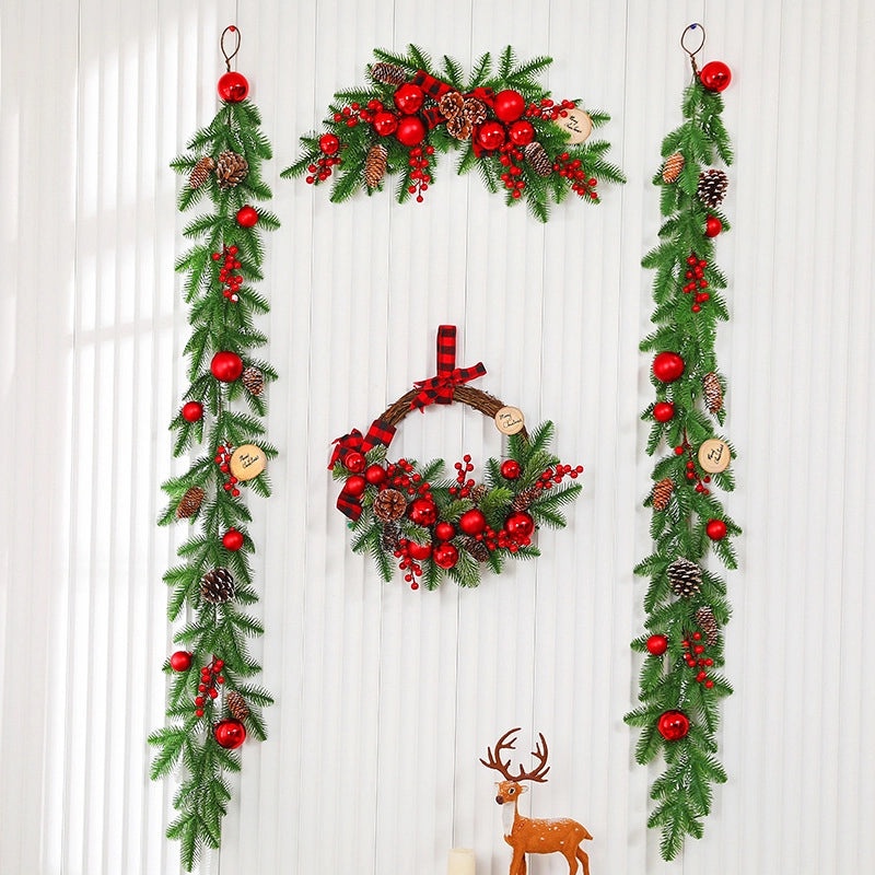 Christmas PE Rattan Garland with Christmas Tree Horn Pendant for Mall and Hotel Window Decoration|Home Decor & Seasonal Decorations