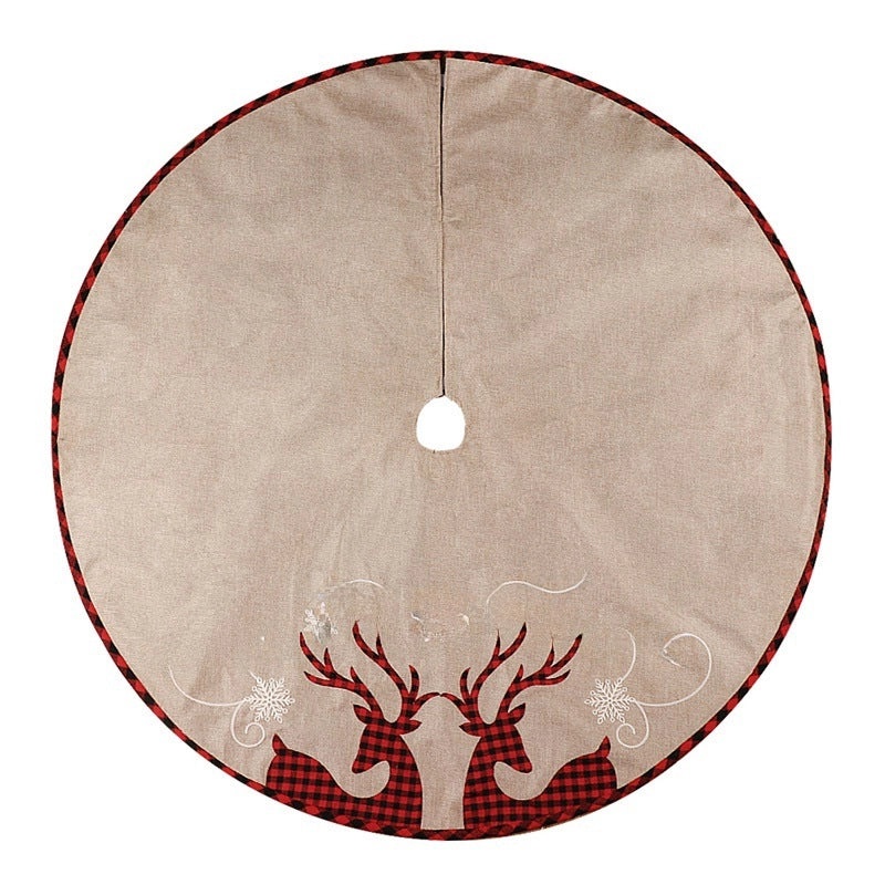 2023 Holiday Linen Christmas Tree Skirt with Plaid and Double Deer Design | Christmas Tree Decorations