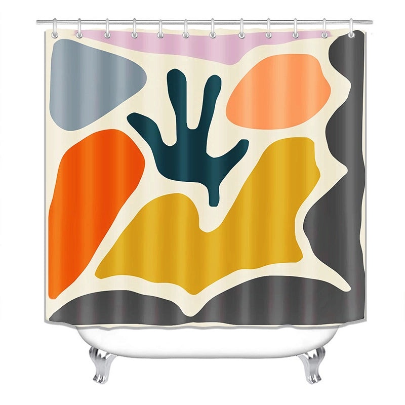 Minimalist Color Block Polyester Shower Curtain with Plant Design|Home Decor & Bath Accessories