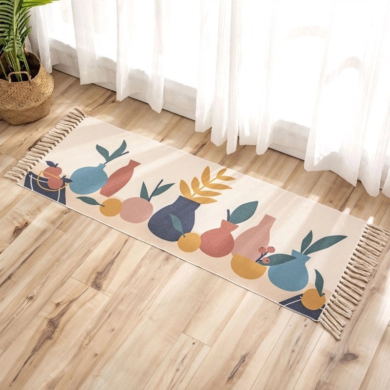 Ethnic Geometric Letter Flower Cotton Bath Mat|Home Decor & Bath Accessories