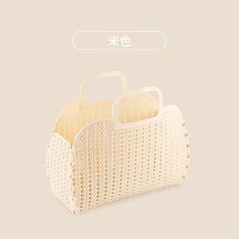 Foldable Plastic Handwoven Storage Basket for Bathroom and Shopping | Home Storage & Organization