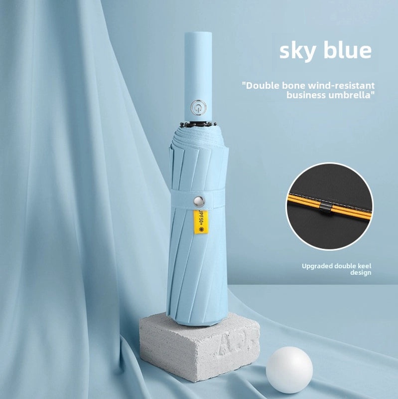 24-bone Large Automatic Three-Fold Umbrella with Black Coating UV Sun Protection Custom Folding Advertising Umbrella|Outdoor Accessories