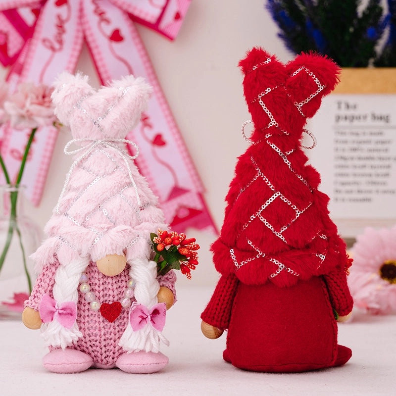Valentine's Day Heart Bow Knot Sequin Knit Rudolph Doll Table Decoration|Home Decor