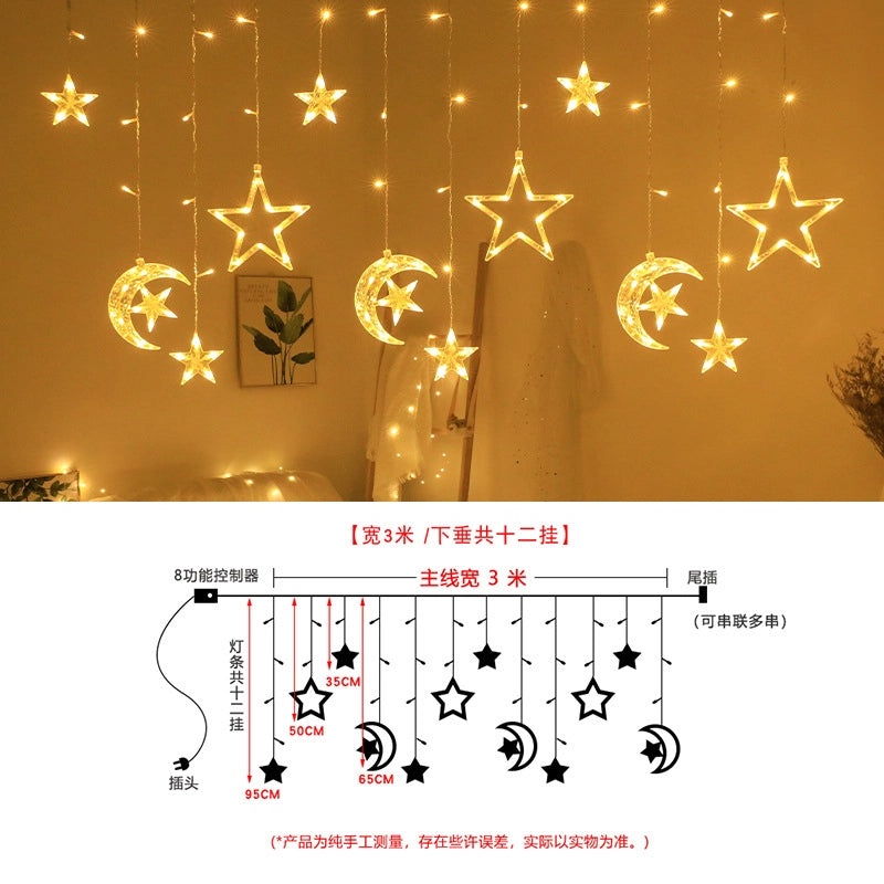LED Star and Moon Night Light Curtain for Girls Bedroom Balcony Bay Window | Home Decor Lighting