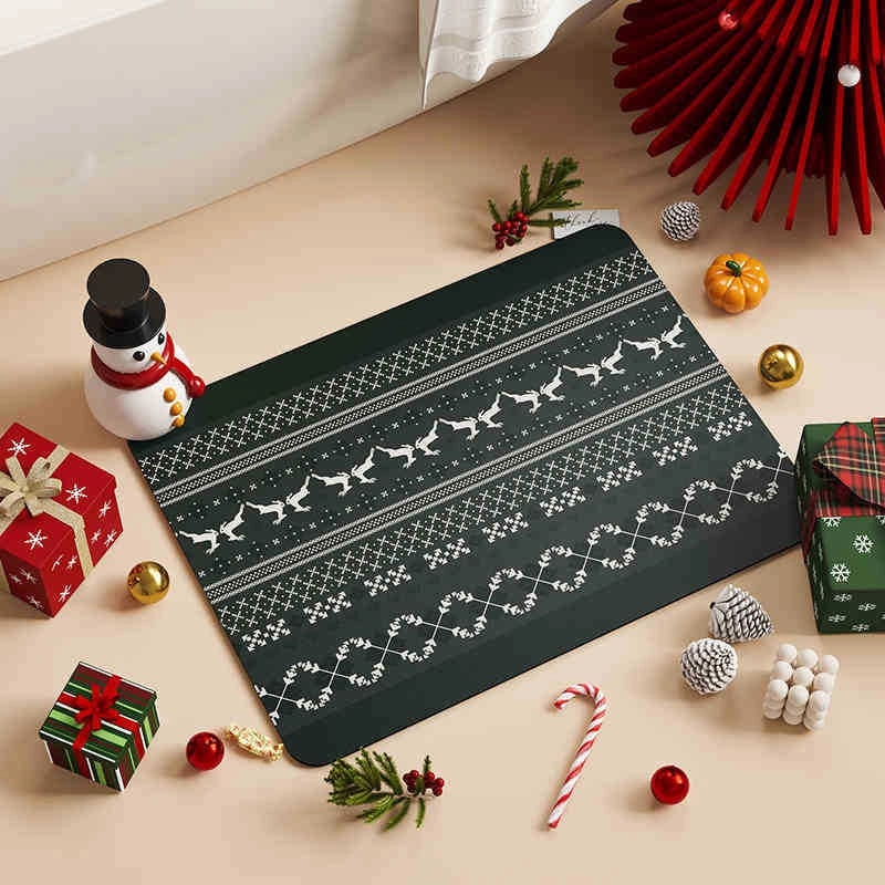 Christmas Holiday Printed Polyester Bath Mat for Casual Vacation Use|Home Decor & Bath Rugs