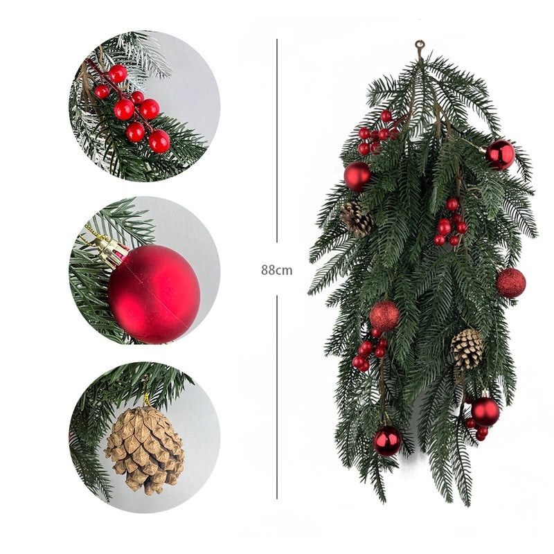 Christmas Snowflake Pine Cone Rattan Garland Hanging Door and Wall Decoration | Christmas Home Decor