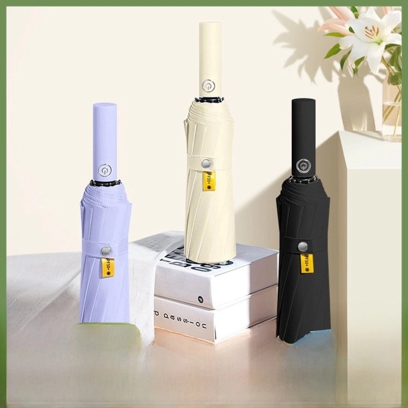 24-bone Large Automatic Three-Fold Umbrella with Black Coating UV Sun Protection Custom Folding Advertising Umbrella|Outdoor Accessories