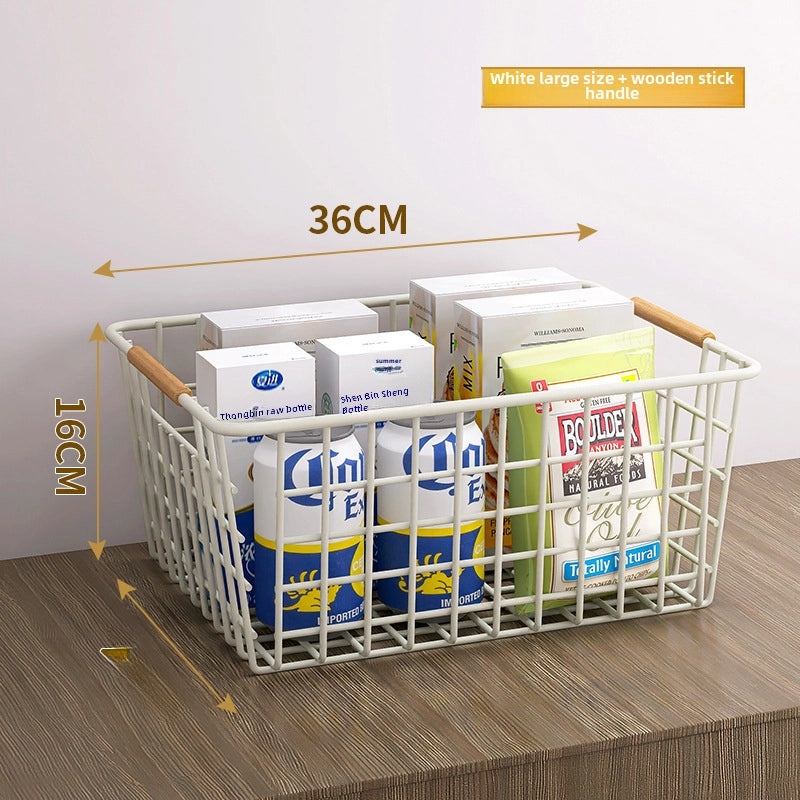 Wrought Iron Storage Basket with Wooden Handle Nordic Desktop Snack Organizer|Home Storage & Organization