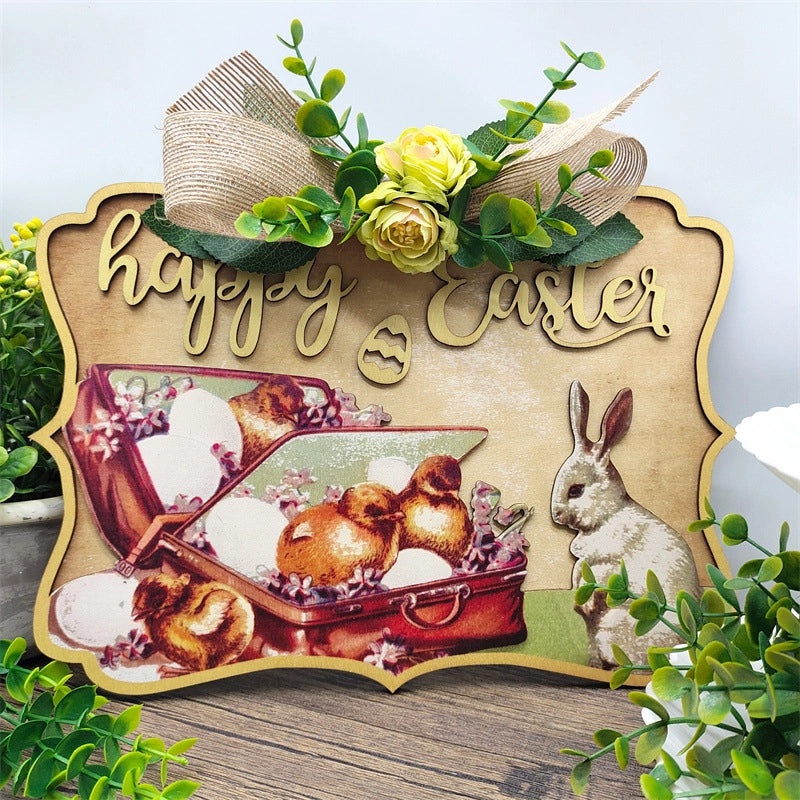 Easter Pastoral Rabbit Wooden Letter Hanging Ornament for Holiday Decor | Home Decor Ornaments
