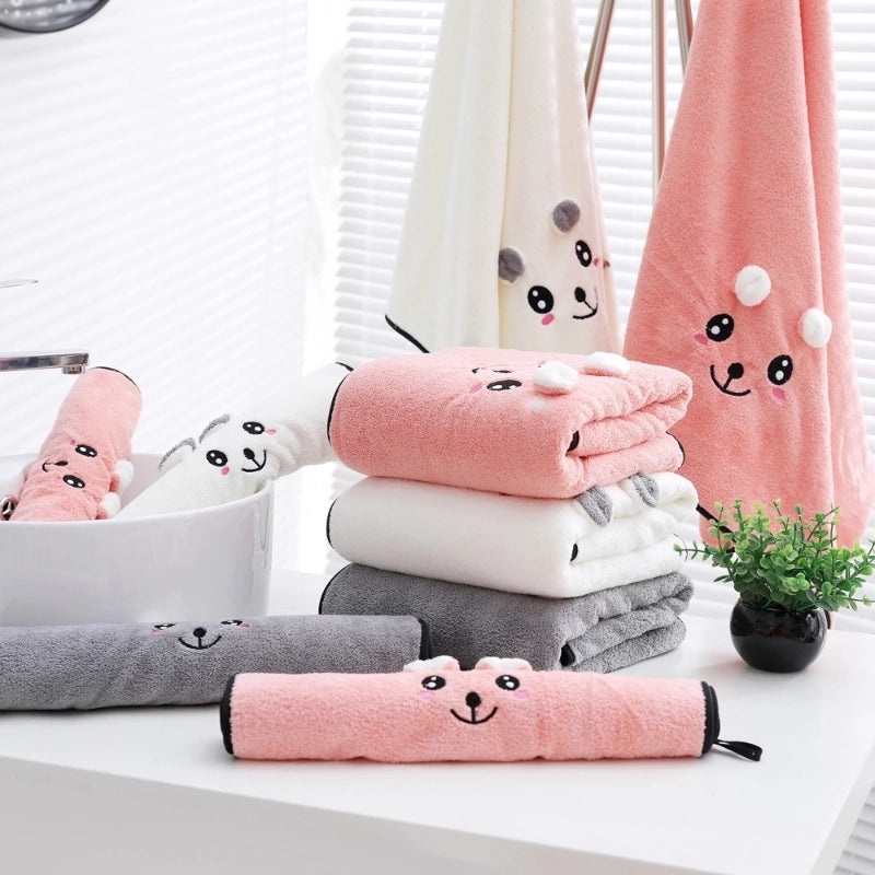 Chuanyue Cute 3D Bear Bath Towel Set for Girls Couples Absorbent Wrap Home Use|Home & Living Bath Towels
