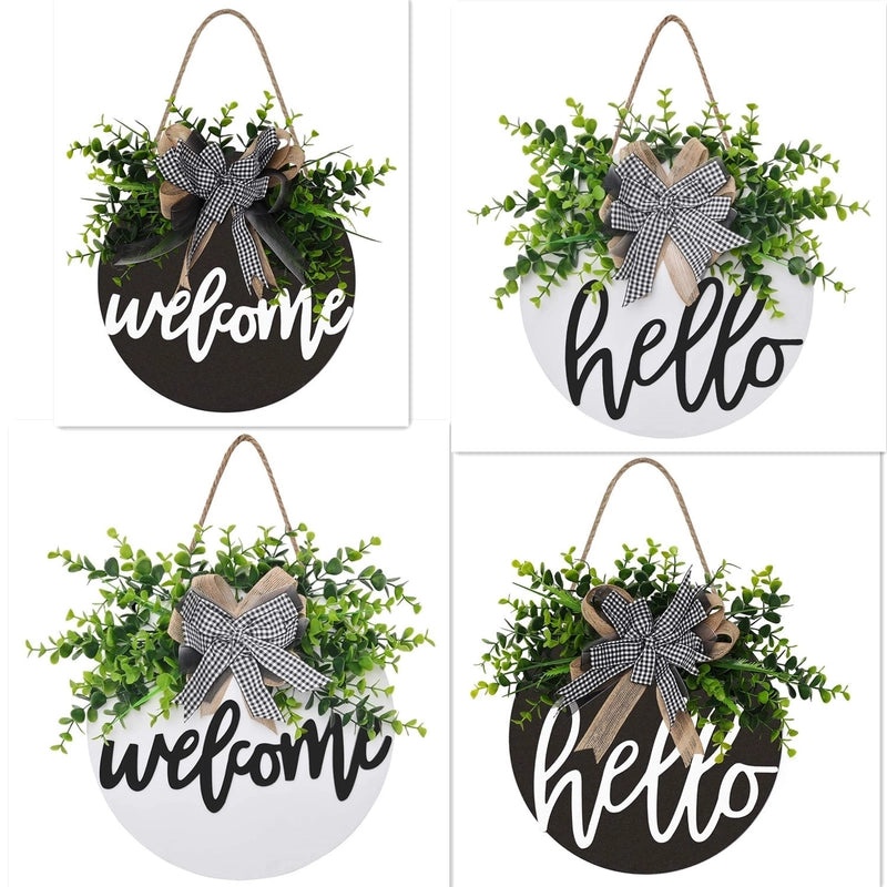 3D Wooden Spring Letter Garland with Bow and Green Plant Decor|Home Decor & Wall Hangings