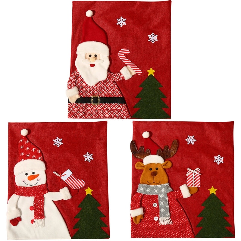 Christmas Nordic Cute Santa Snowman Elk Nonwoven Plush Chair Cover Linen Party Decor|Home & Living