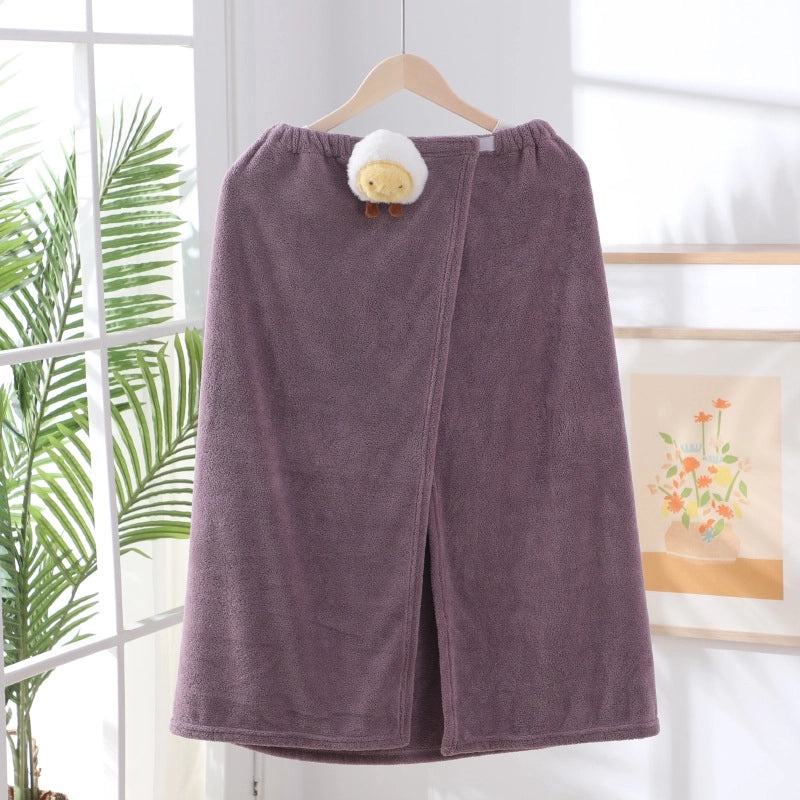 Cartoon Doll Coral Fleece Bathrobe and Dry Hair Hat Two-Piece Set for Women | Bath & Spa Accessories